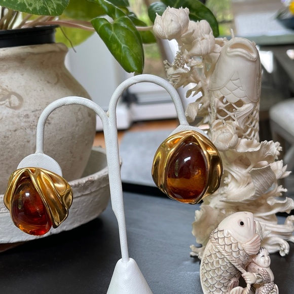 80s Vintage Serge Breton Amber Murano Glass Earrings - Picture 9 of 9